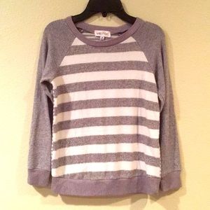 Grey/Cream Girls Contrast Sleeve Sweater, Size M